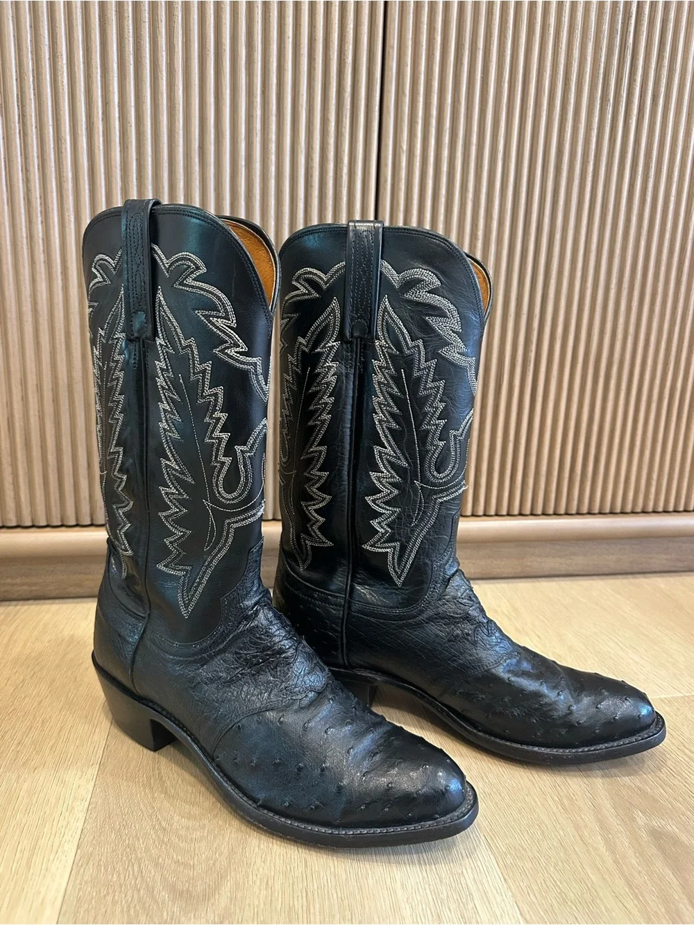 Lucchese 1883 Mens Size 8.5 D Black Ostrich Leather Round Toe Western Boots